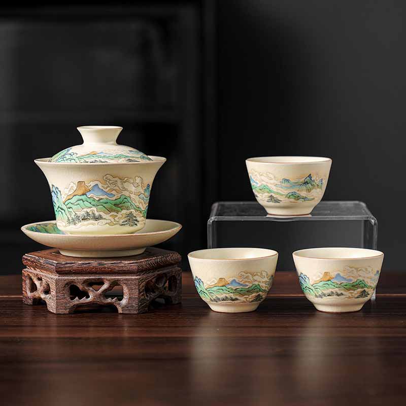 Panorama Keramik Gaiwan 12 cm Zen-Teetasse mit Deckel