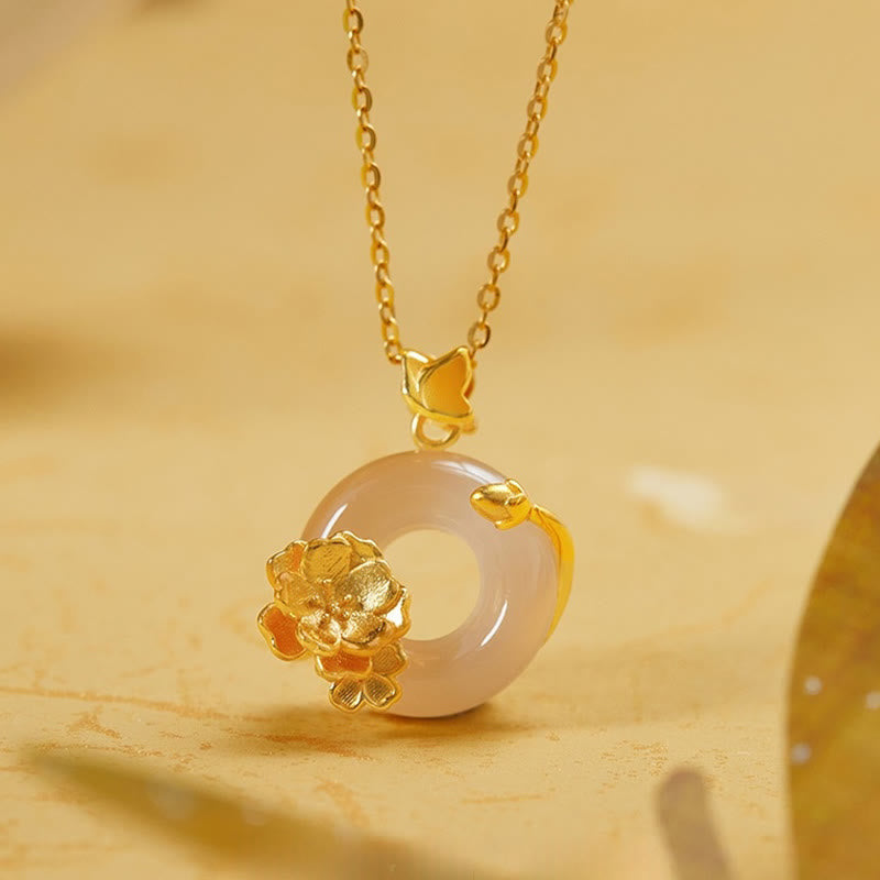 Peace Buckle Pfirsichblüten-Schmetterling Spirituelle Halskette aus Sterlingsilber