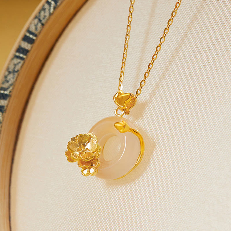 Peace Buckle Pfirsichblüten-Schmetterling Spirituelle Halskette aus Sterlingsilber