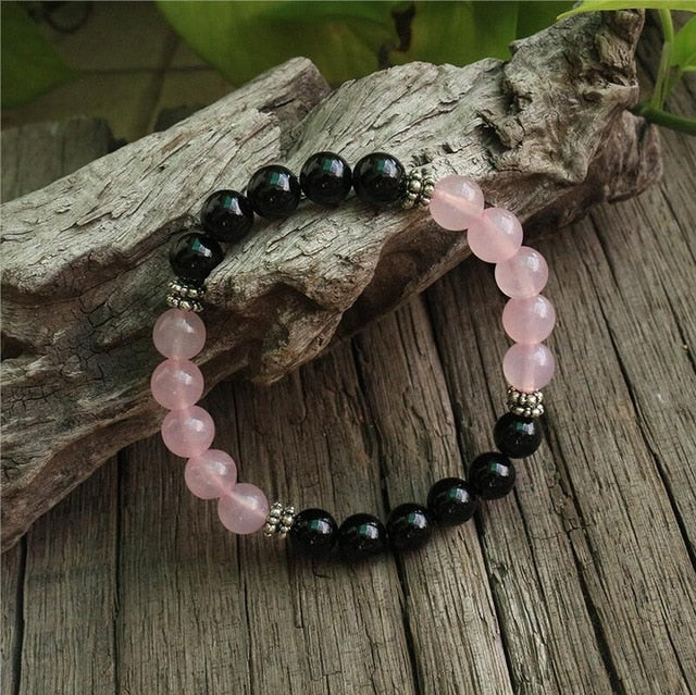 Armband „Friedliche Harmonie“ aus Onyx und Rosenquarz