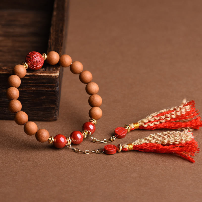 Pixiu-Armband aus Pfirsichholz für Reichtum und Schutz, 8 mm Perlen
