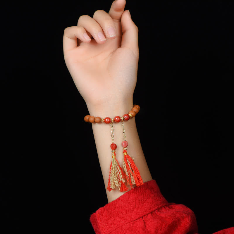 Pixiu-Armband aus Pfirsichholz für Reichtum und Schutz, 8 mm Perlen