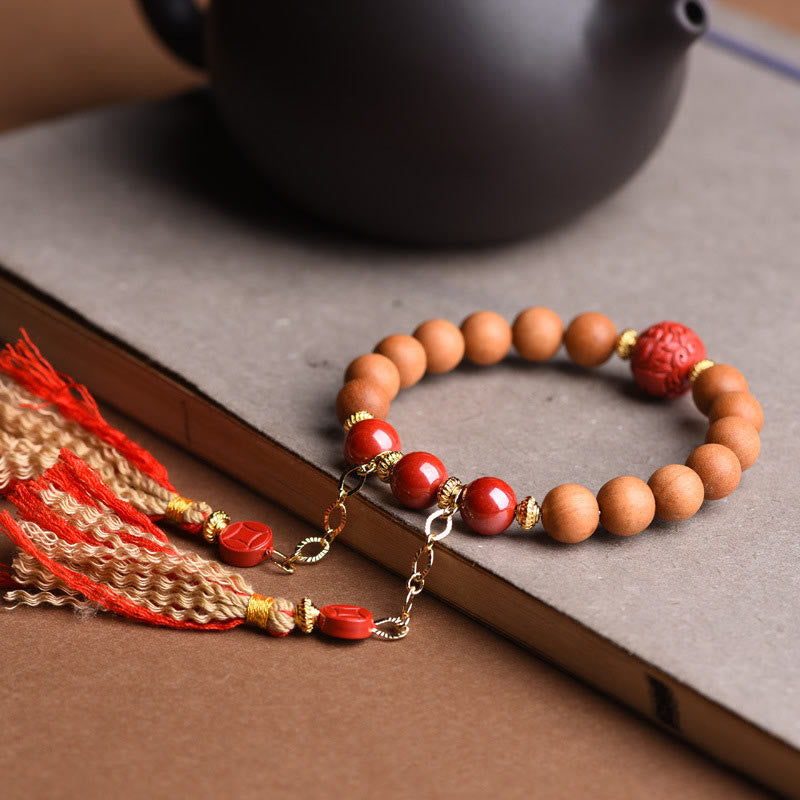 Pixiu-Armband aus Pfirsichholz für Reichtum und Schutz, 8 mm Perlen