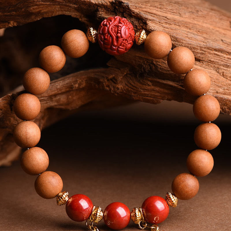 Pixiu-Armband aus Pfirsichholz für Reichtum und Schutz, 8 mm Perlen