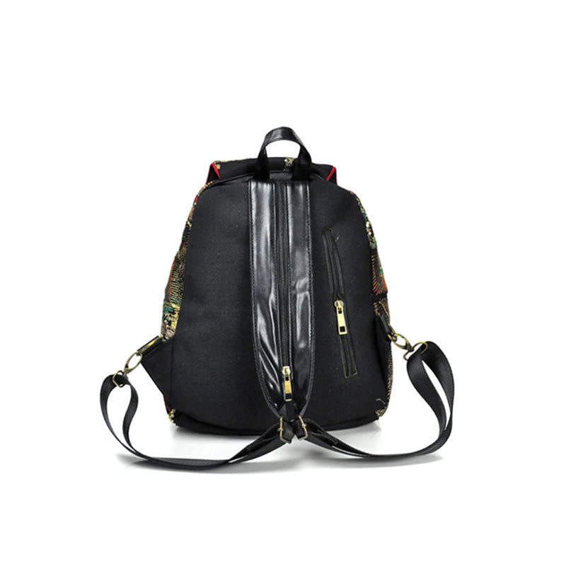 Rucksack aus Segeltuch mit Pfauenstickerei und Quaste für spirituelle Zwecke