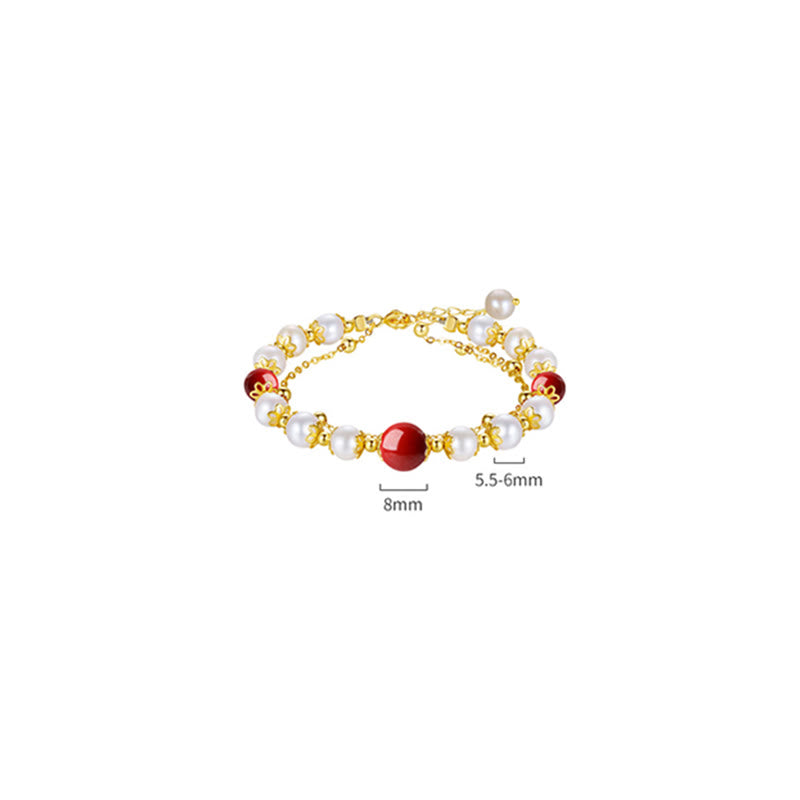 Perlen-Zinnober-Armband aus 925er Silber mit zweireihiger Wisdom-Kette