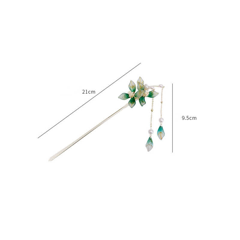 Haarnadel mit Perlen-Blumen-Blatt-Quaste für Ruhe und Reichtum