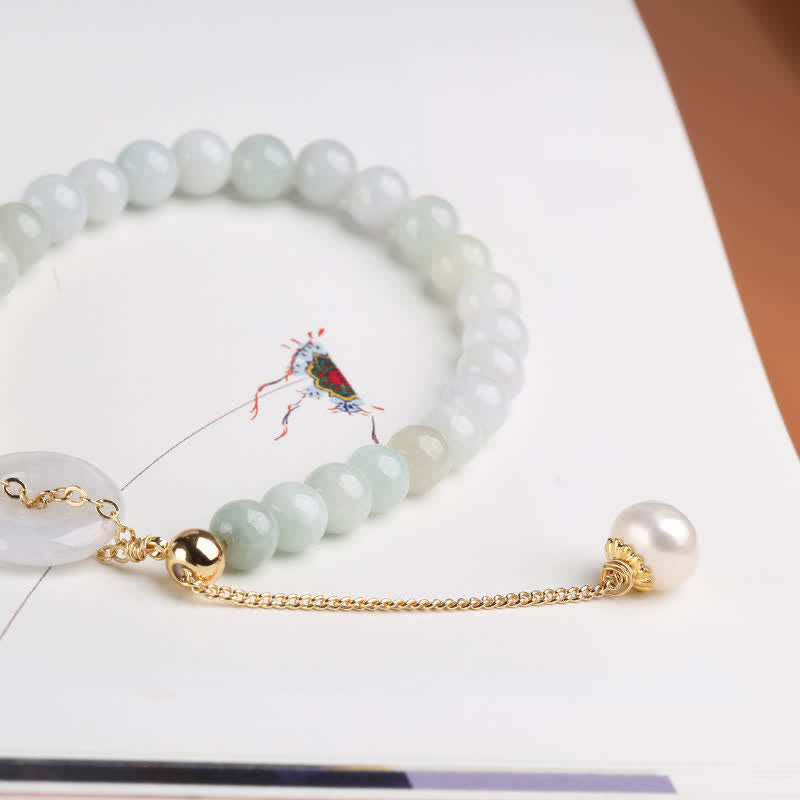 Armband mit Perlen- und Jade-Friedensschnalle für Wohlstand und Heilung