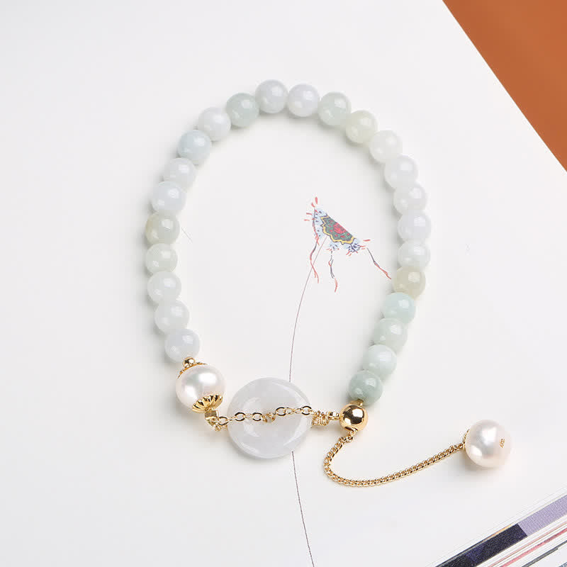Armband mit Perlen- und Jade-Friedensschnalle für Wohlstand und Heilung