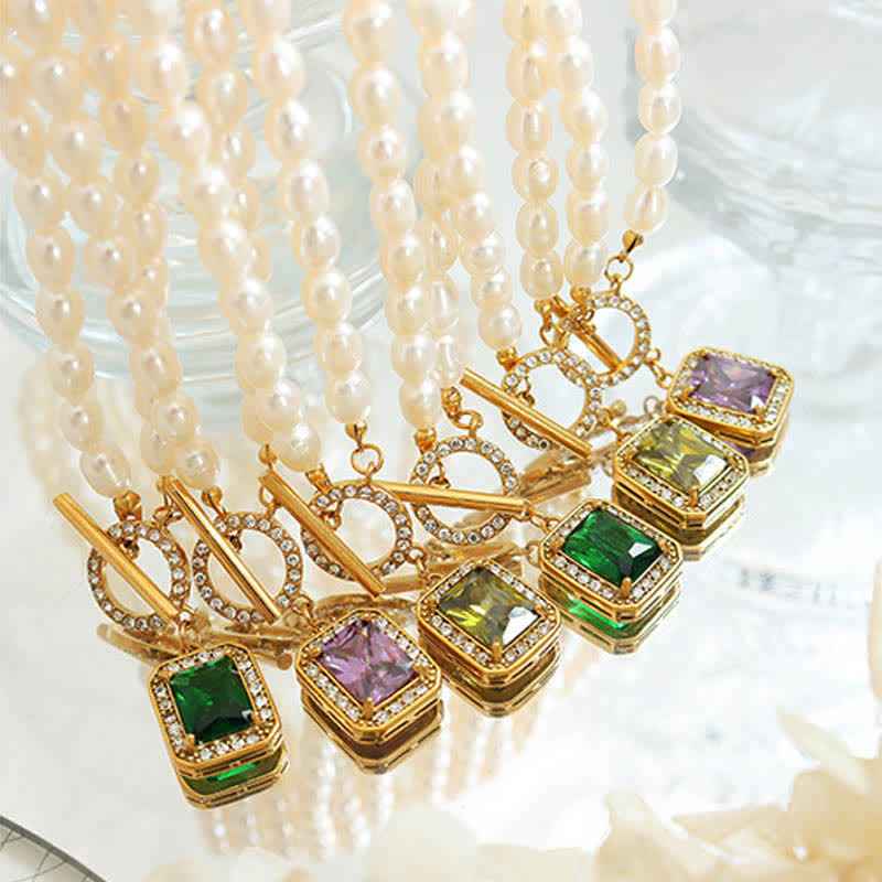 Perlen-Zirkon-Charm-Halskette für Reichtum, Frieden und Ruhe