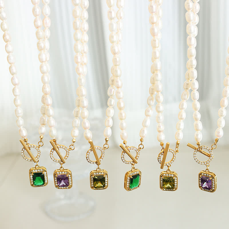 Perlen-Zirkon-Charm-Halskette für Reichtum, Frieden und Ruhe