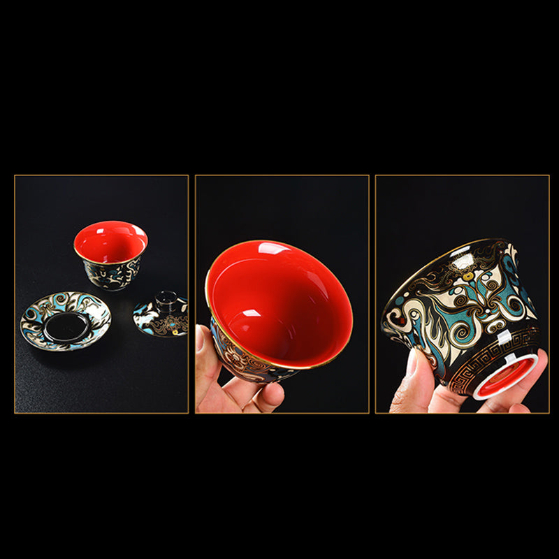 Peking-Oper-Maske Keramik-Gaiwan-Teetasse 125 ml Set