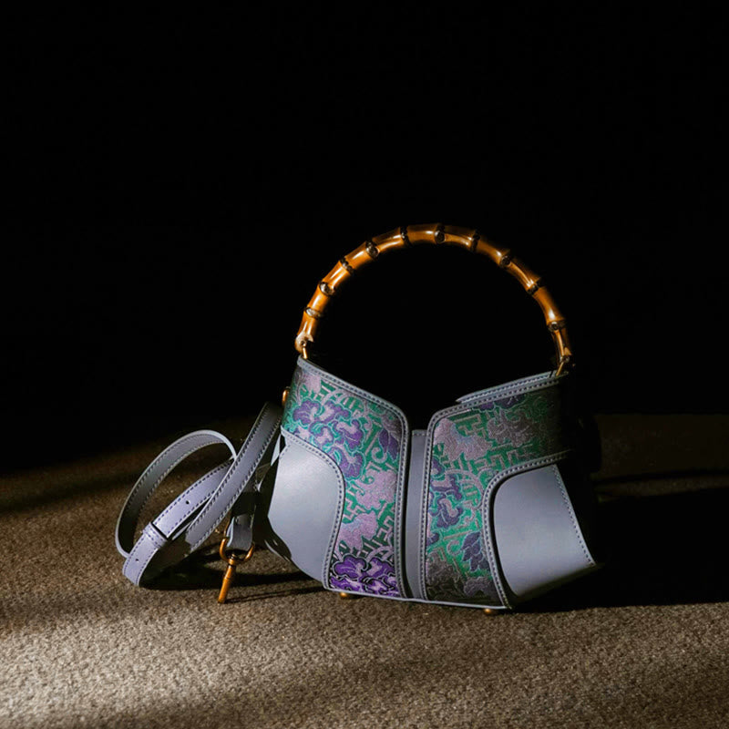 Umhängetasche mit Bambusgriff „Peony“ aus Song-Brokatseide