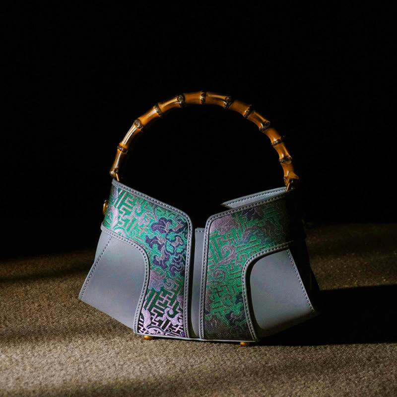 Umhängetasche mit Bambusgriff „Peony“ aus Song-Brokatseide