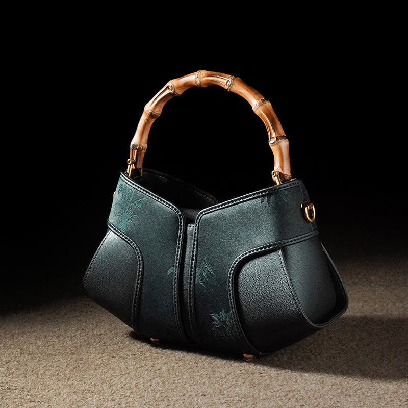 Umhängetasche mit Bambusgriff „Peony“ aus Song-Brokatseide