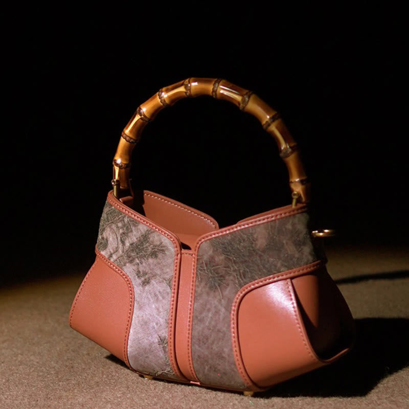 Umhängetasche mit Bambusgriff „Peony“ aus Song-Brokatseide