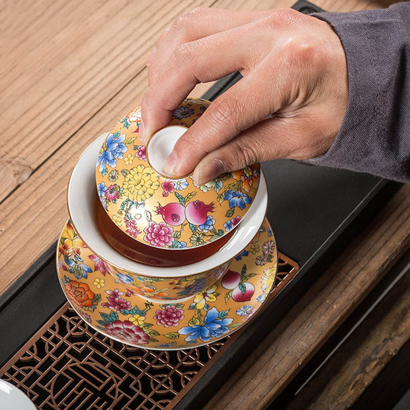Pfingstrose Keramik Gaiwan Sancai Teetasse 9,5 cm Meditation