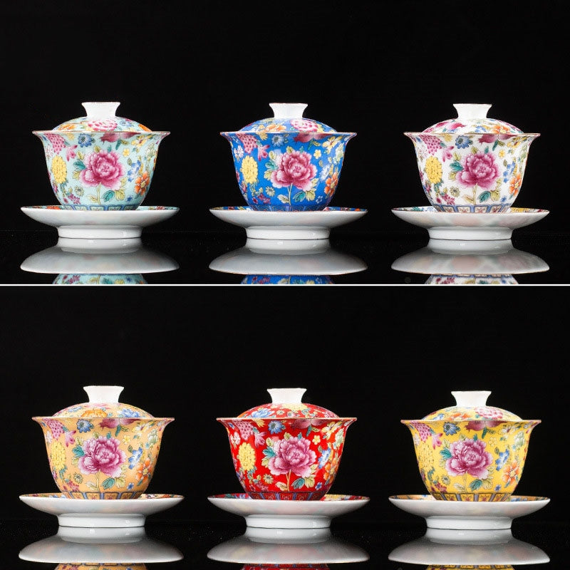 Pfingstrose Keramik Gaiwan Sancai Teetasse 9,5 cm Meditation