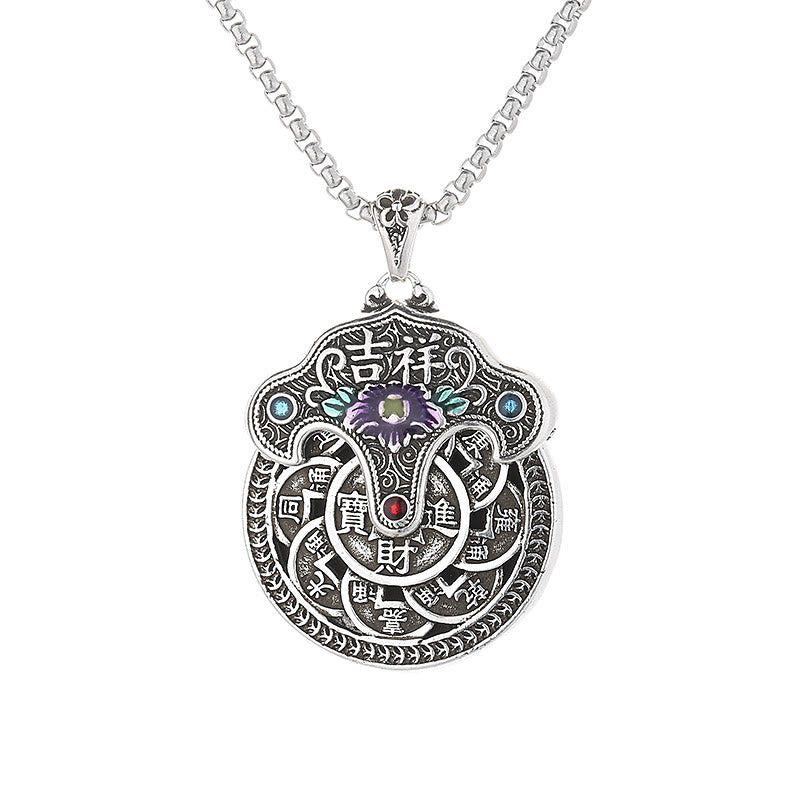 Spirituelle Halskette mit Kupfermünzen aus Pfingstrosenblüten für Reichtum und Heilung