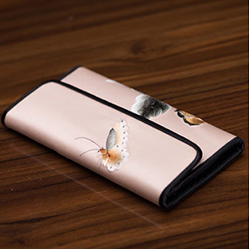 Lange Handtasche mit Pfingstrosenblumen-Stickerei, 20 x 10 cm