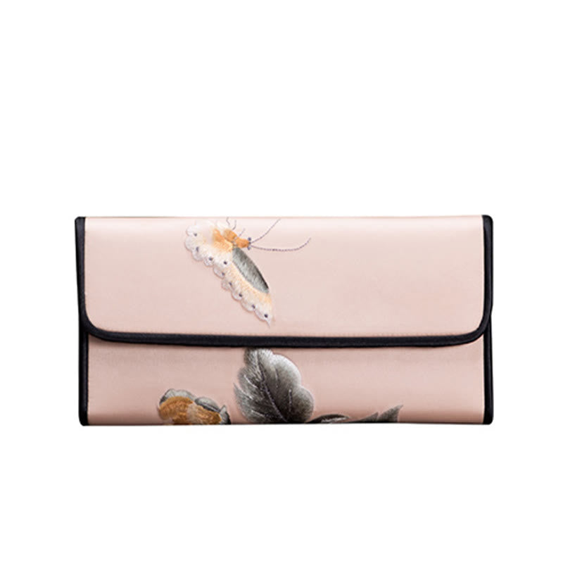 Lange Handtasche mit Pfingstrosenblumen-Stickerei, 20 x 10 cm