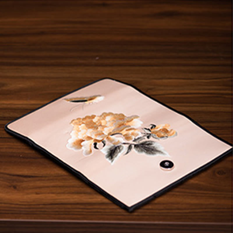 Lange Handtasche mit Pfingstrosenblumen-Stickerei, 20 x 10 cm