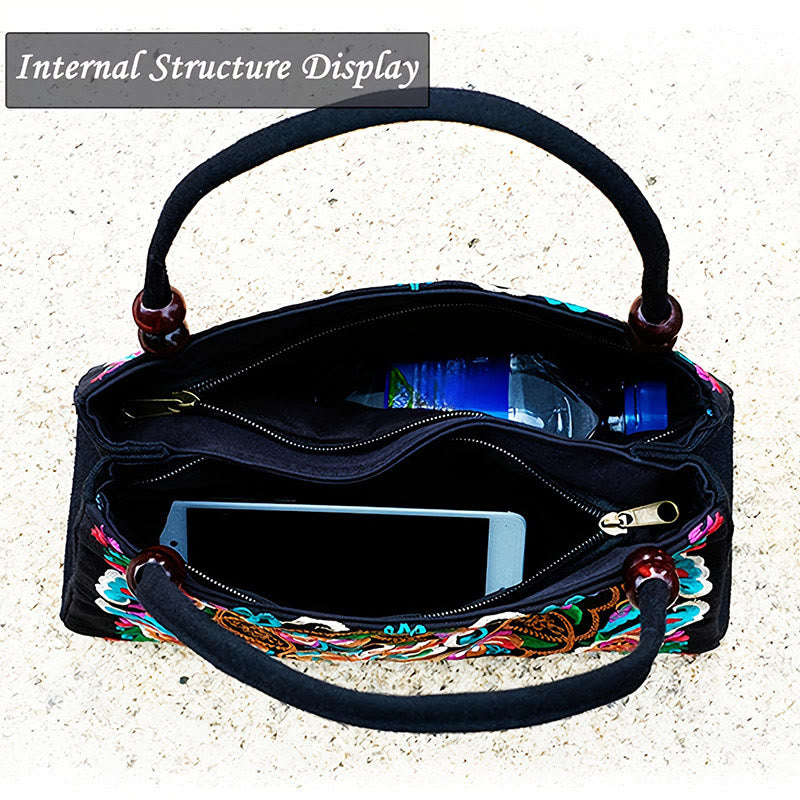 Peony Peacock Canvas Yogatasche mit doppelseitiger Stickerei