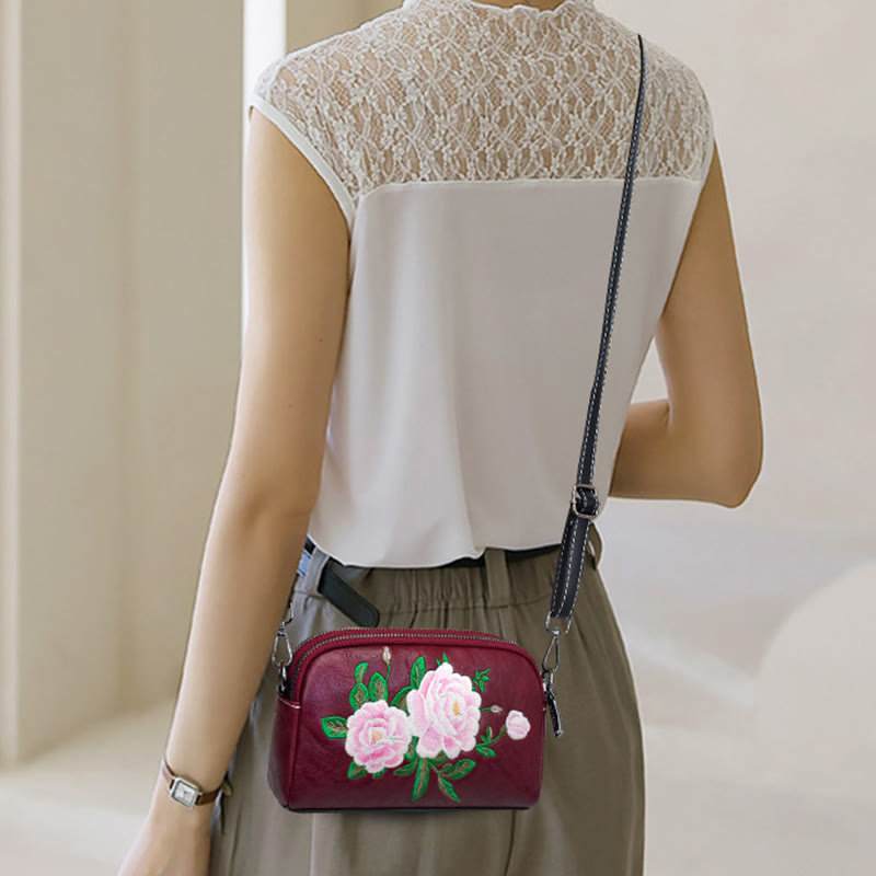 Peony Su Stickerei Umhängetasche 15cm Schultertasche