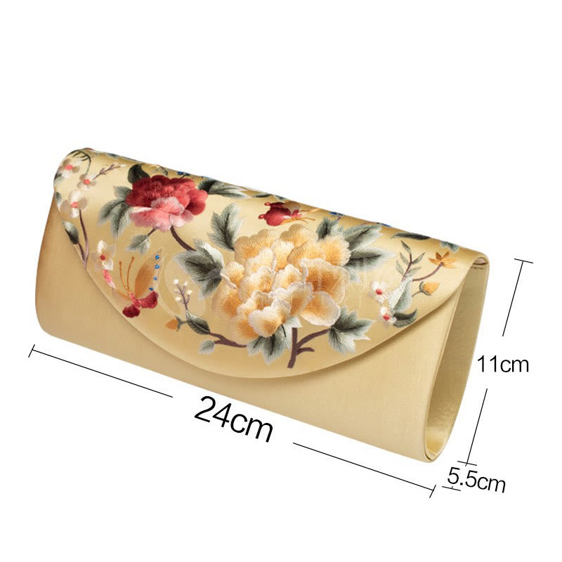 Umhängetasche mit Pfingstrosen-Tulpen-Stickerei für Hochzeiten, 24 cm