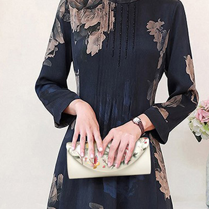 Umhängetasche mit Pfingstrosen-Tulpen-Stickerei für Hochzeiten, 24 cm