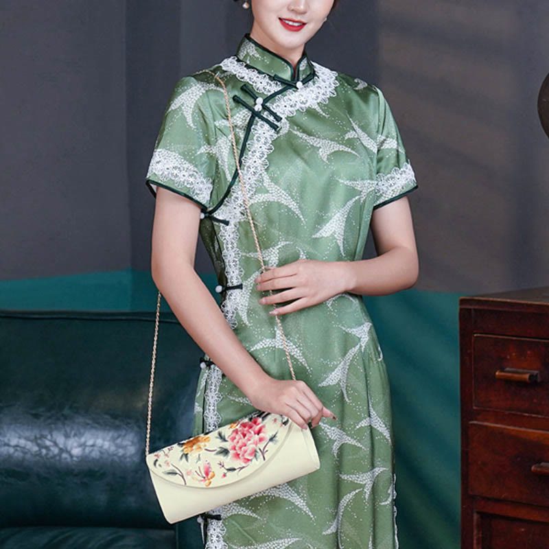 Umhängetasche mit Pfingstrosen-Tulpen-Stickerei für Hochzeiten, 24 cm