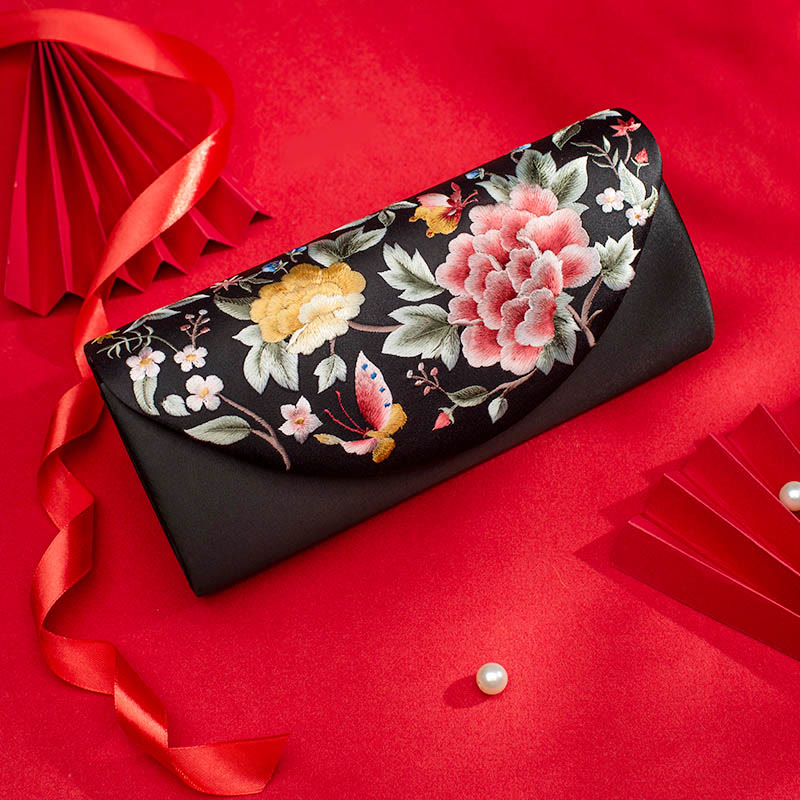 Umhängetasche mit Pfingstrosen-Tulpen-Stickerei für Hochzeiten, 24 cm