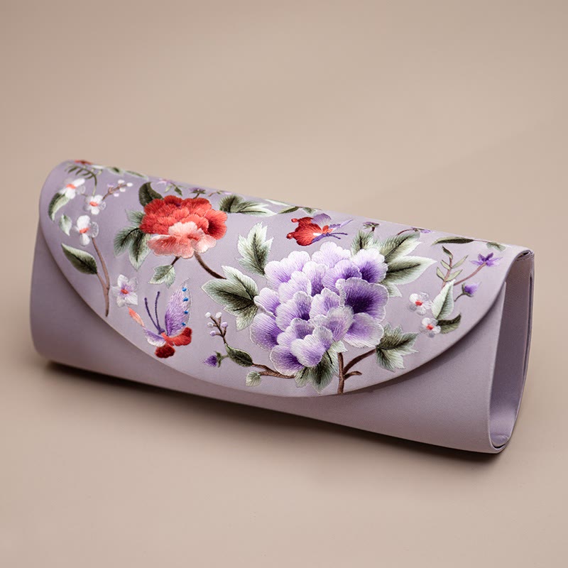 Umhängetasche mit Pfingstrosen-Tulpen-Stickerei für Hochzeiten, 24 cm