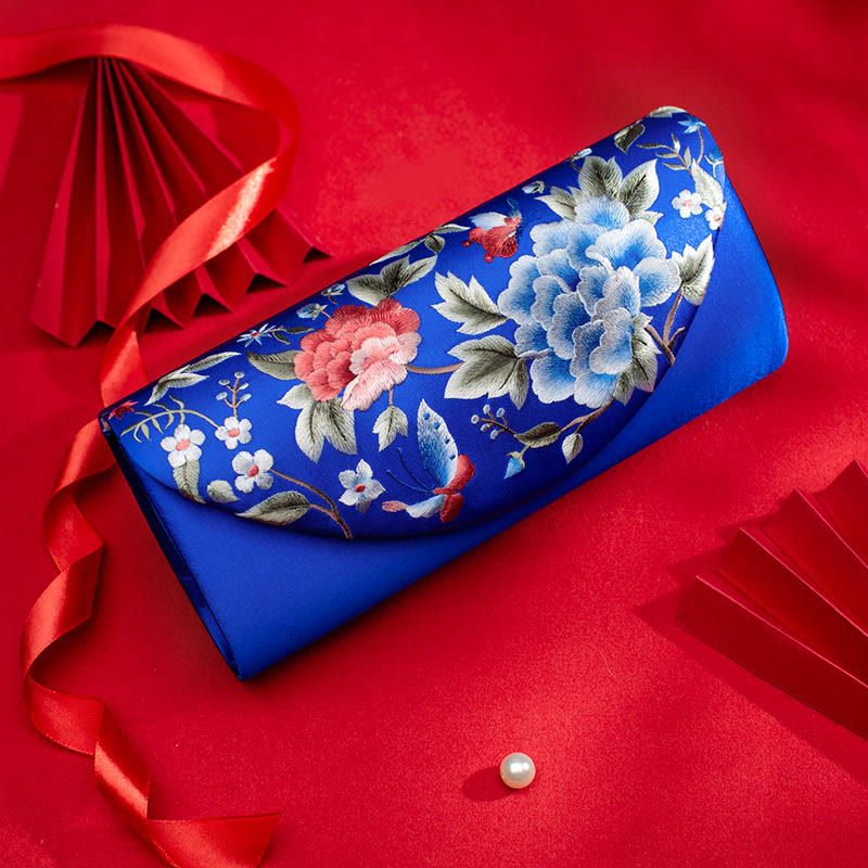 Umhängetasche mit Pfingstrosen-Tulpen-Stickerei für Hochzeiten, 24 cm