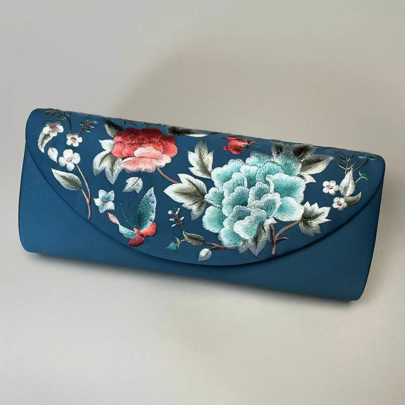 Umhängetasche mit Pfingstrosen-Tulpen-Stickerei für Hochzeiten, 24 cm