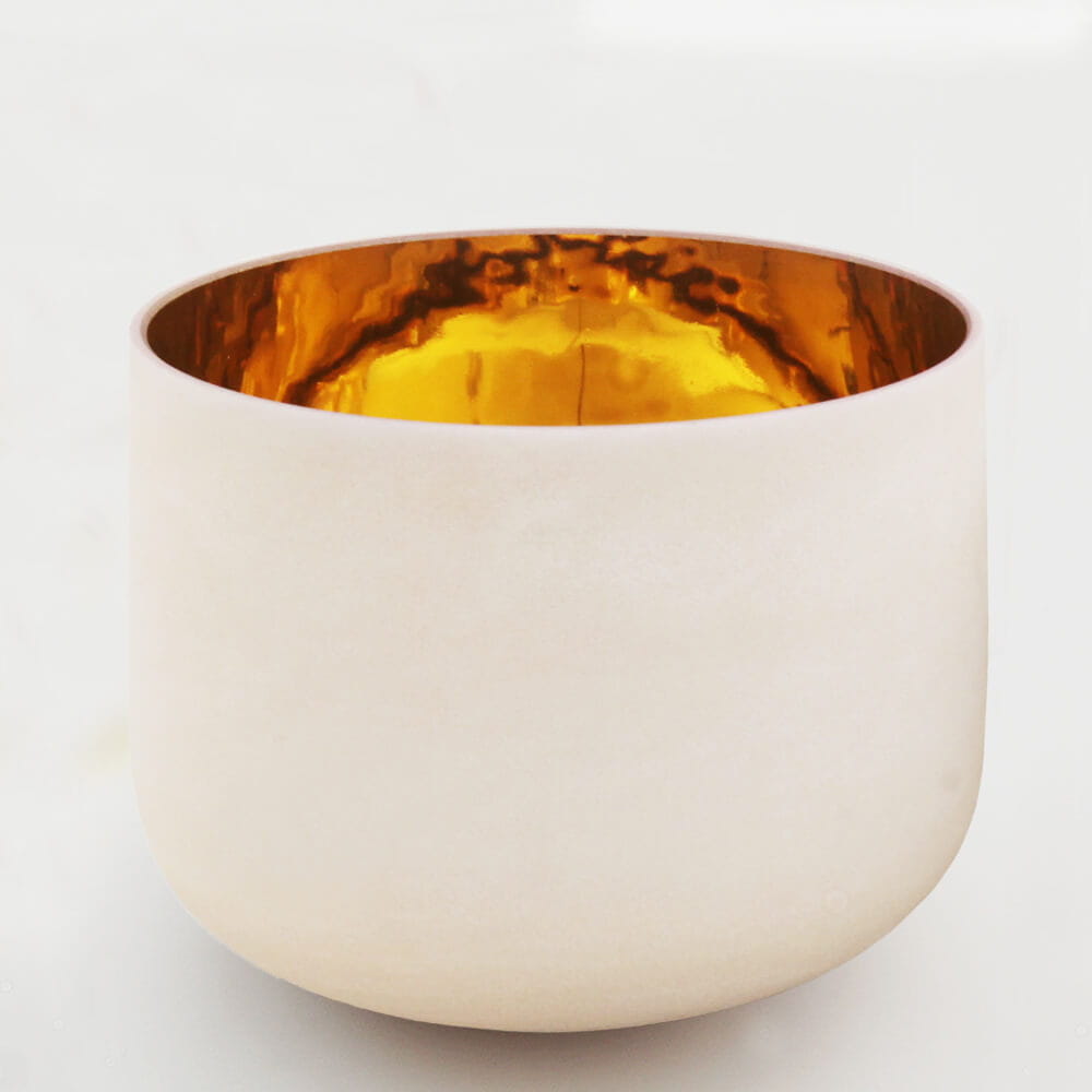 White ceramic bowl with golden interior in Perfect Pitch 8’’ Alchemy Solid 24K Gold Bowl