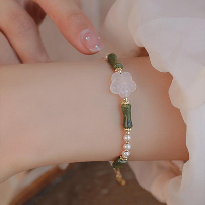 Peridot Bambus Blume Achat Perle Frieden spirituelles Armband