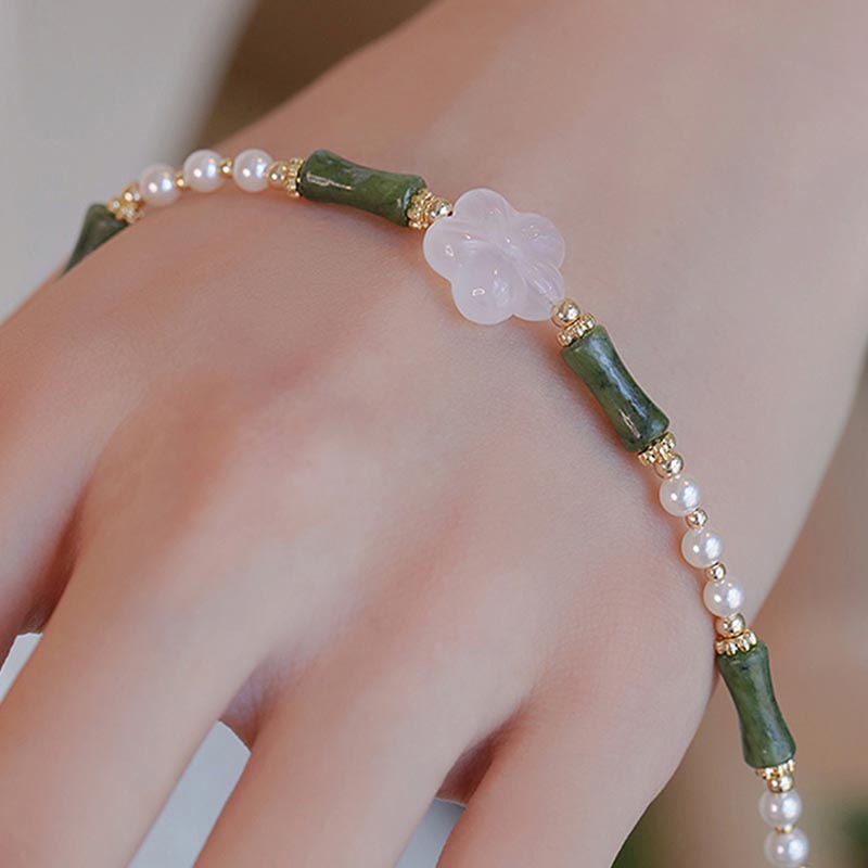 Peridot Bambus Blume Achat Perle Frieden spirituelles Armband