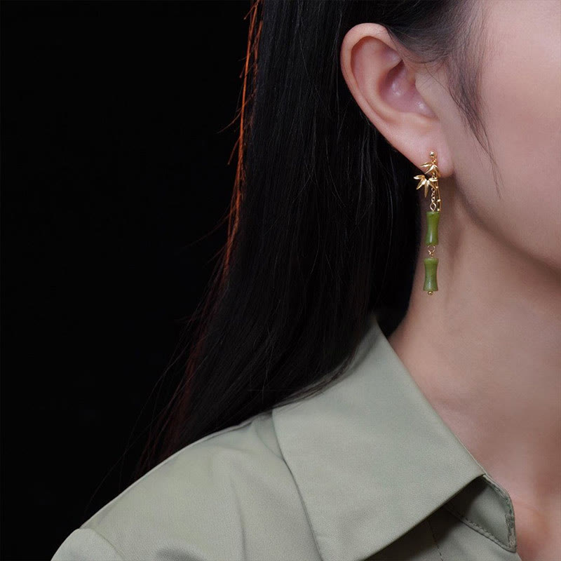 Peridot Bambus Blatt Tropfen Ohrringe 5cm Sterling Silber Pfosten