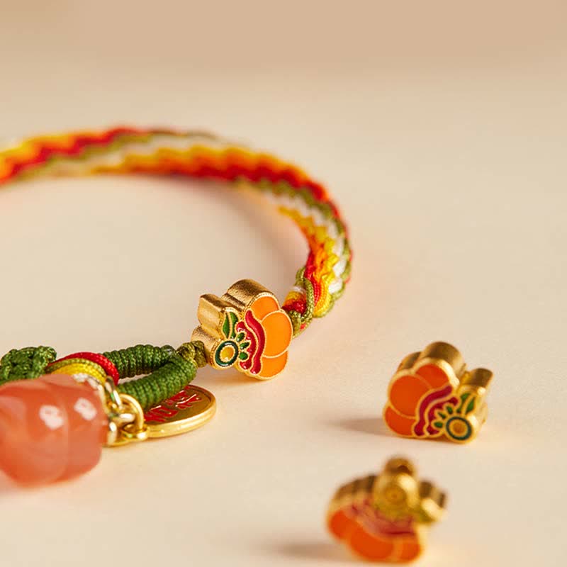 Persimmonroter Achat Reinkarnationsknoten-Armband