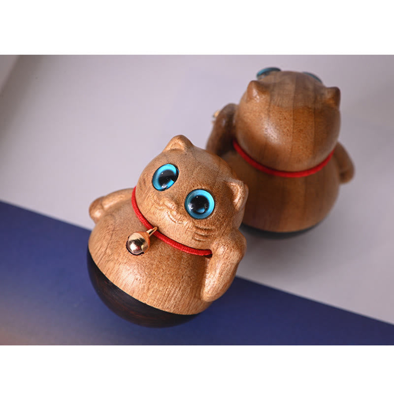 Phoebe Zhennan Mini-Glückskatze aus Holz, Segensstatue