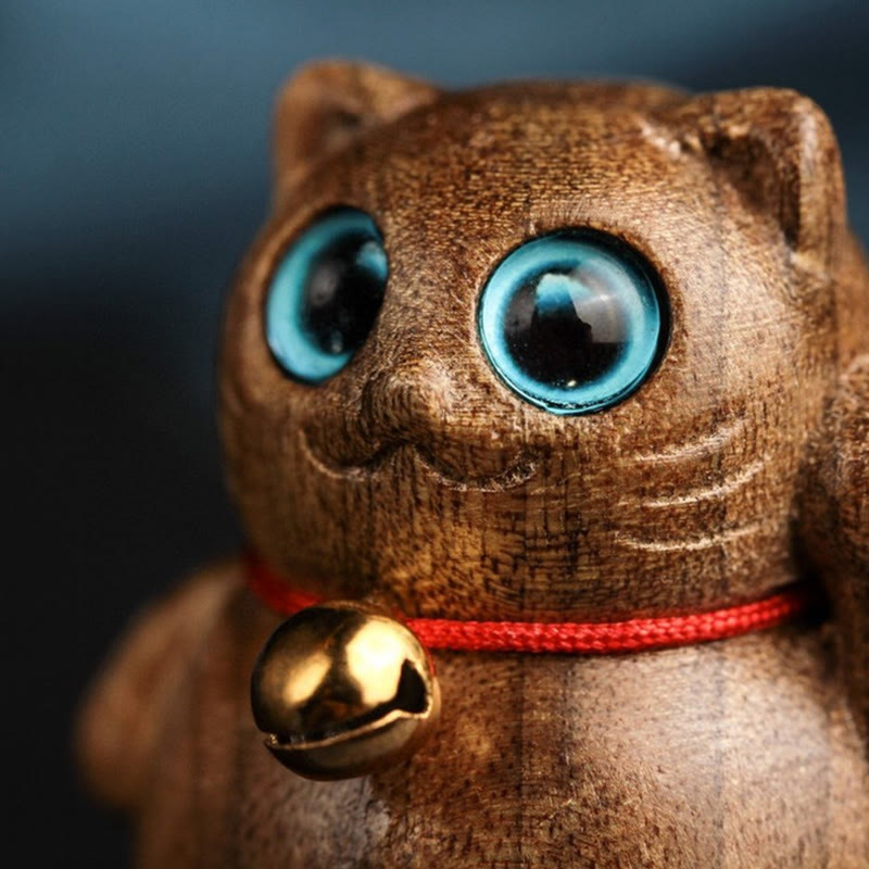 Phoebe Zhennan Mini-Glückskatze aus Holz, Segensstatue