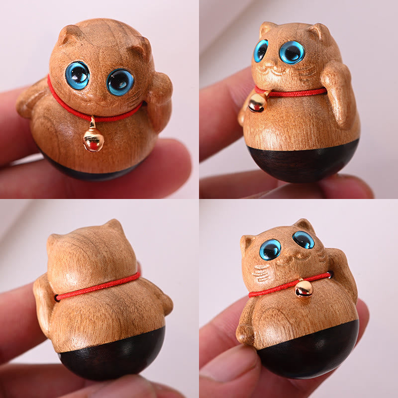 Phoebe Zhennan Mini-Glückskatze aus Holz, Segensstatue