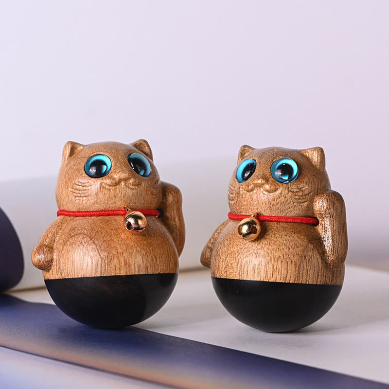 Phoebe Zhennan Mini-Glückskatze aus Holz, Segensstatue