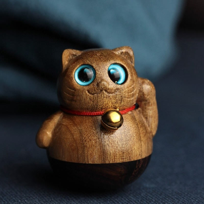 Phoebe Zhennan Mini-Glückskatze aus Holz, Segensstatue