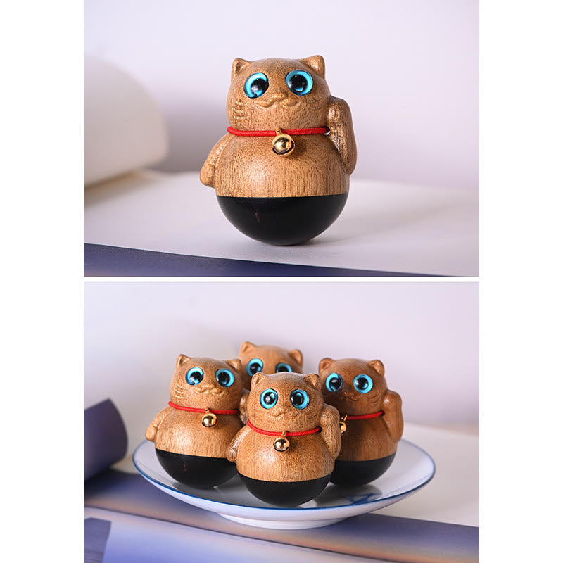 Phoebe Zhennan Mini-Glückskatze aus Holz, Segensstatue