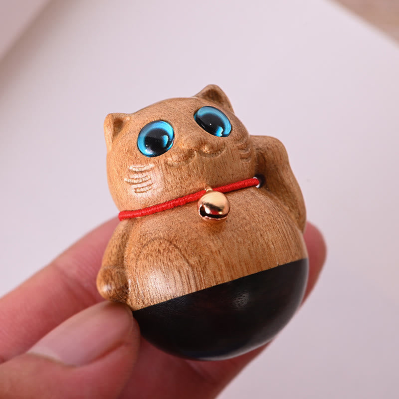 Phoebe Zhennan Mini-Glückskatze aus Holz, Segensstatue