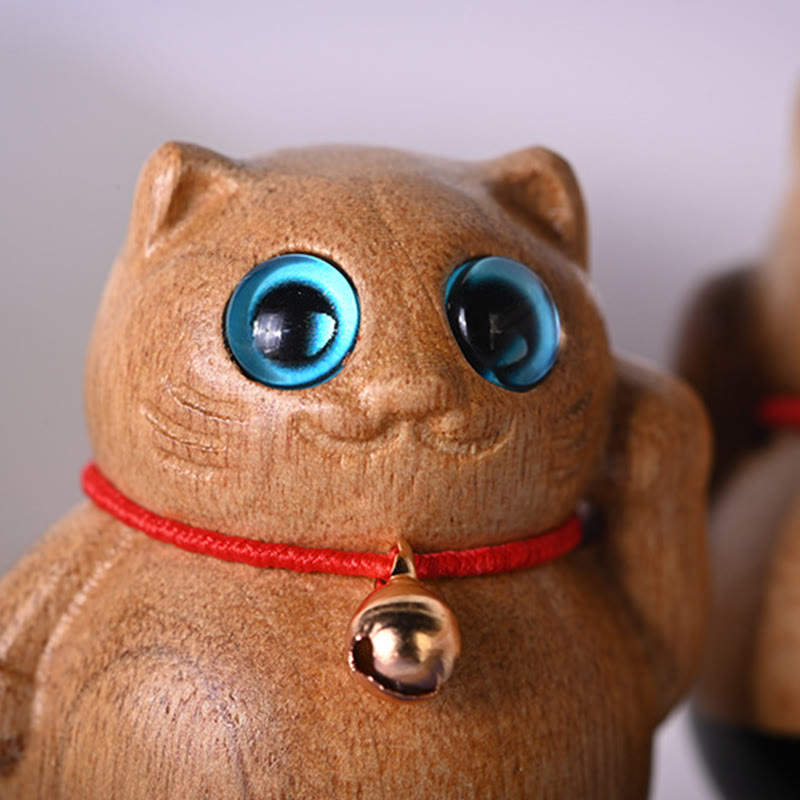 Phoebe Zhennan Mini-Glückskatze aus Holz, Segensstatue