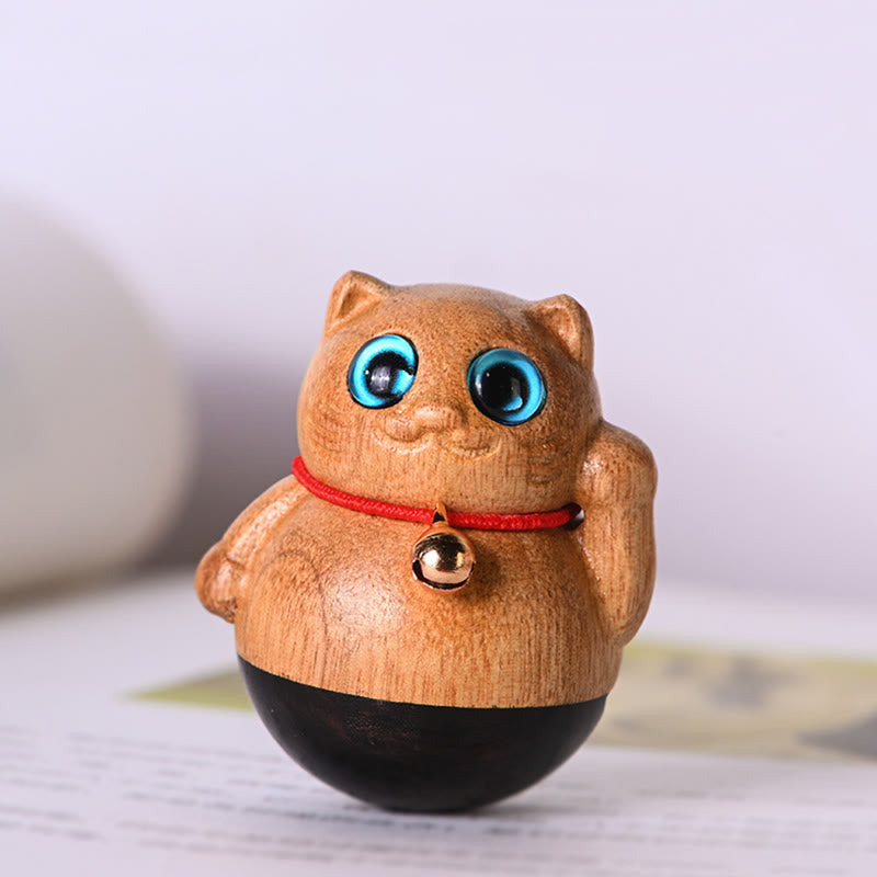 Phoebe Zhennan Mini-Glückskatze aus Holz, Segensstatue