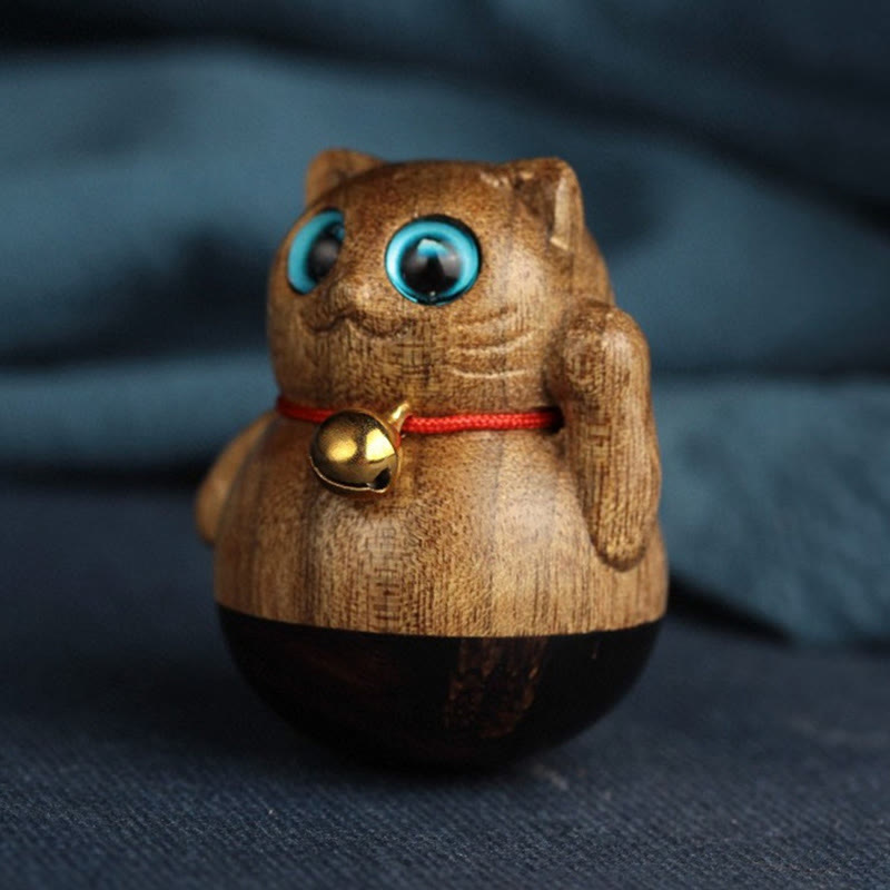 Phoebe Zhennan Mini-Glückskatze aus Holz, Segensstatue